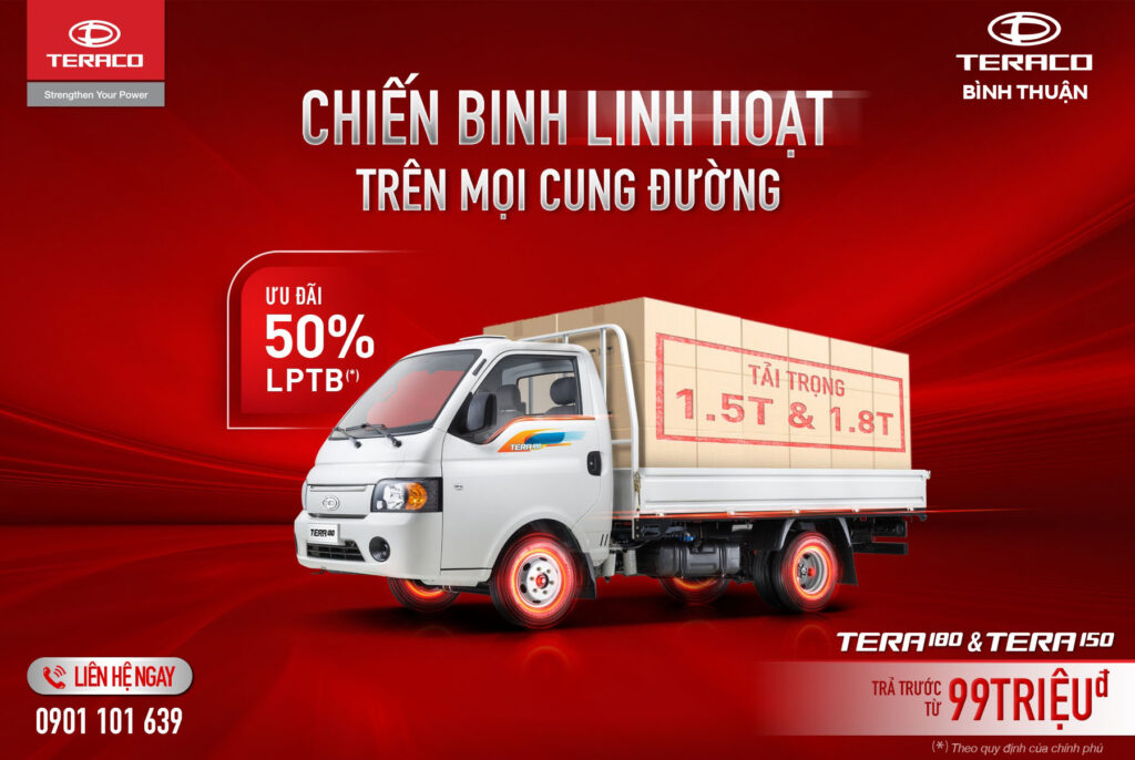 Xe Tera180 tải 1.8 Tấn Thùng Dài 3m3